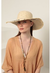 Resim Bej Summer Vibes Yazılı Hasır Şapka Bej 
