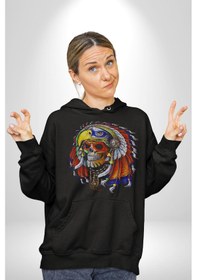 Resim Kızıl Derili Kuru Kafa Düş Kapanı Kadın Erkek Siyah Kapüşonlu Sweatshirt Hoodie Siyah 