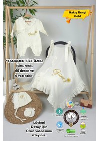 Resim Gros Shop Müslin Yeni Doğan 4katlı Organik %100pamuk Kişiye Özgü Nakışlı Hastane Çıkış Seti-güneş Model-1 Ekru 