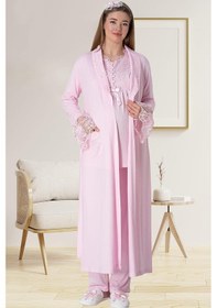 Resim Mecit Pijama Mecit 5416 Pembe Uzun Sabahlıklı Lohusa Pjama Takımı 