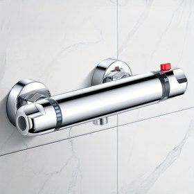 Resim 38°C Güvenlik Düğmeli Şık Krom Kaplama Duş Termostatı - Kolay Kurulum, Elektrik Gerektirmez, Modern Banyolar İçin Mükemmel 