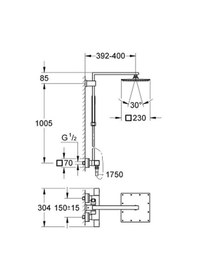 Resim Grohe - Euphoria Cube Sistem 230 Duvara Monte Termostatik Duş Bataryalı Duş Sistemi - G26087000- Krom 