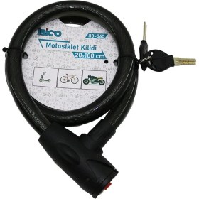 Resim Anahtarlı Aç-Kapa Kilit Kapaklı Motor - Bisiklet Kilit Çelik Tel Siyah Şeffaf Kılıf 20MMX100CM (2818) 