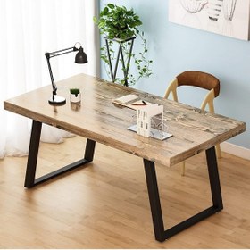 Resim ENJOY LİFE Ahşap Masif Ağaç Doğal Çalışma Masası Demir Iskelet Ofis Masası 