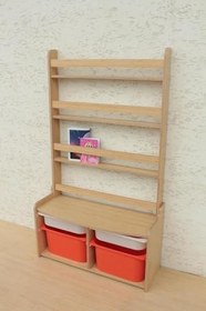 Resim Dr.Wood's Happy Kids' Toys Montessori Kitaplık Dolap, Çocuk Kitaplığı, Saklama Bölmeli, Ahşap 