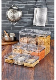 Resim 3 Lü Set Dikdörtgen Contalı, Sızdırmaz Kapaklı Saklama & Erzak Kabı Şeffaf 3500ml-1700ml-800ml 