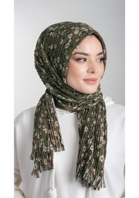 Resim Hürrem Bone Haki Pratik Hazır Geçmeli Tesettür Eşarp Kesik Elyaf Piliseli Çiç (553630037) Haki 