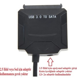 Resim Alfais USB 4356 3.0 2.5 3.5 İnç Sata HDD SSD Harddisk Çevirici Dönüştürücü Kablo Yüksek Hız Destekli 