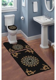 Resim Modern Desenli Dijital Baskı 3 Lü Banyo Paspas Takımı Yıkanabilir Kaymaz Tabanlı Klozet Takımı Klz0032 Renkli 