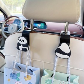 Resim 2 Adet Sevimli Panda Araba Koltuk Başlık Kanca - Araç Düzenleme için Gizli Depolama Kanca, Siyah & Beyaz Karikatür Tasarım ile Mavi İp Sapları, Araba Koltuk Aksesuarları 