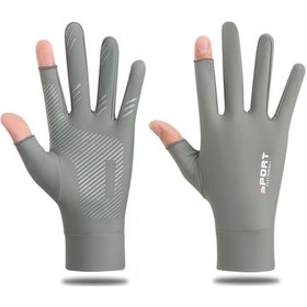Resim Yifomall Gri M Beden İki Parmak Açık Güneş Koruma Eldiveni - Yazlık Buz İpi İnce Tip Slip Engelleme - Outdoor Balıkçılık Bisiklet Sürüşü 