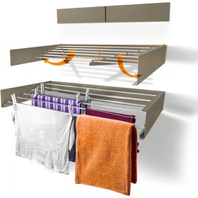 Resim Le Moduler Belize 100 Cm Katlanabilir Çamaşır Kurutma Askısı, Duvara Monte Kurutmalık, 6 Boru, 30 Kg, Paslanmaz-Kapucino 