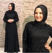 Resim Butik büyük beden Kadın Siyah Güpür Elbise 