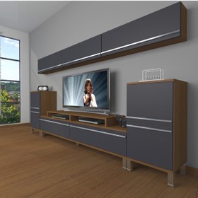 Resim Decoraktiv Ekoflex 9 Mdf Krom Ayaklı Tv Ünitesi Tv Sehpası - Ceviz - Antrasit 