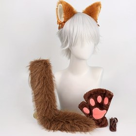 Resim 3 Parça Sevimli Kedi Kostüm Seti - Zilli Kulaklı Bandana, Kuyruk ve Pençe Eldivenler - Gerçekçi Kedi Rol Yapma Kıyafeti, Cosplay, Temalı Partiler, Kostüm Aksesuarları (Cadılar Bayramı, Anime Kongreleri) - Tam Kedi Kostüm Seti 