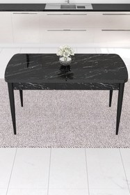 Resim Canisa Concept Taç Serisi 80x132 Açılabilir Yemek Masası Siyah Mermer Desen Mutfak Masası 