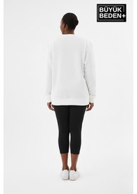 Resim Süperlife Kadın Büyük Beden Chef Baskılı Bisilet Yaka İnce Sweatshirt Spr26bswk956-4 Ekru 