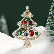 Resim 1 Adet Kadınlar İçin Şık Çok Renkli Noel Ağacı Broş & Yaka Pimi - Parlaklık Saça 3D Agaj, kızıl ye 