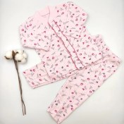 Resim Bebek Star Çiçek Desenli Pembe Kız Bebek Pijama Takımı %100 Cotton 