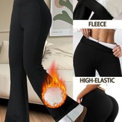 Resim 1 adet Kadın Kışlık Sıcak Dar Kesim İspanyol Paça Pantolon - Peluş Astarlı, Kalınlaştırılmış, Yüksek Bel Karın Kontrol Günlük İş Pantolonu, Yalıtımlı Pantolon, Kadın Giyim, KYY 
