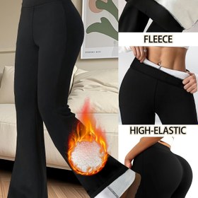 Resim 1 adet Kadın Kışlık Sıcak Dar Kesim İspanyol Paça Pantolon - Peluş Astarlı, Kalınlaştırılmış, Yüksek Bel Karın Kontrol Günlük İş Pantolonu, Yalıtımlı Pantolon, Kadın Giyim, KYY 