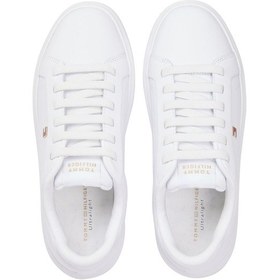 Resim Tommy Hilfiger Th Kadın Beyaz Hafif Deri Tabanlı Kort Ayakkabıları-12265 Beyaz 
