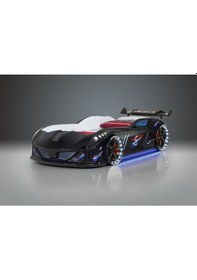 Resim Arabalı Yatak, Jaguar Rüzgarlıklı Full Ledli Arabalı Yatak - Siyah 1 Adet Comfort Yatak 