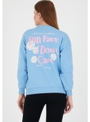 Resim Kadın Oversize Baskılı Sweatshirt Mavi 