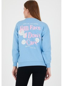 Resim Kadın Oversize Baskılı Sweatshirt Mavi 