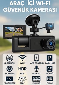 Resim CROW'S TECH 1080P Dash Cam Full Hd Araç içi Kamera Ön Arka ve İç Kayıt 3 Kamera Gece Görüşlü G Sensör Geniş Açı 