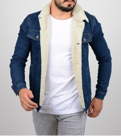 Resim Erkek Mavi Slim Fit Içi Kürklü Kot Ceket 