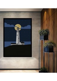 Resim Yıldızlı Gece Deniz Feneri Sanat Ev,Antre,Salon,Ofis,Mutfak,Yatak Odası Tablosu Çerçeve Görünümlü-40-4445 - 90 X 60 