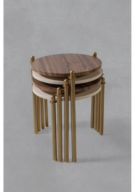 Resim 4 Lü Flora Zigon Sehpa - Ceviz - Krem 