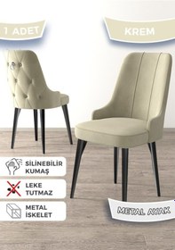 Resim Canisa Newa Serisi, 1.sınıf Babyface Kumaş Siyah Metal Ayak Gümüş Halka, 4 Adet Krem Sandalye Sandalye Krem Ayaklar Siyah 