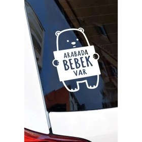 Resim TSC Arabada Bebek Var Etiker Sticker Beyaz Renk Arka Cam 19CM 