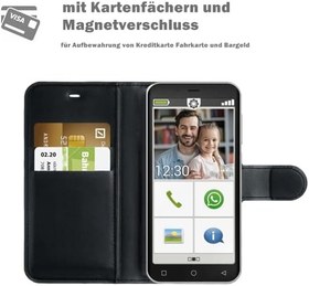 Resim PEAQ PSP 400 ile uyumlu cep telefonu kılıfı. Koruyucu kılıf, yüksek kaliteli Bookcase deri kılıf kart bölmeli ve stand fonksiyonlu PEAQ PSP 400 için. 