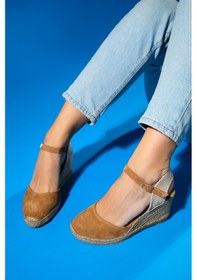 Resim Luvishoes Sinta Taba Süet Deri Kadın Dolgu Topuklu Sandalet Taba 