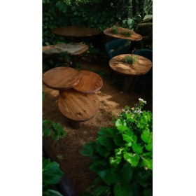 Resim Wood Wooden Ahşap 3lü Set Fitilli Mantar Yan Sehpa Modern Meşe Renk Fiskos 