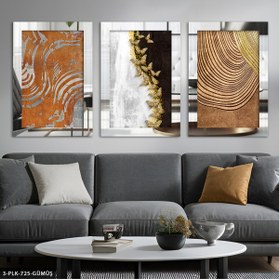 Resim Burshe Gold Detaylı Kelebekler ve Desen 3 Parça Gümüş Pleksi Aynalı Tablo 