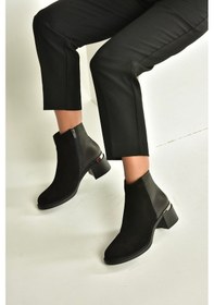 Resim Fox Shoes V555559502 Siyah Hakiki Deri Süet Kalın Topuklu Kadın Bot Siyah 