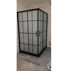 Resim Özel Duş Özelduş 100*100 cm Siyah Profil Siyah Çizgili Kumlu Desen 5 mm Cam 