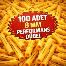 Resim 8 Mm Plastik Dişli Roket Dübel Sarı Güçlü Tutuş Tuğla & Beton Duvar Uyumlu 100 Adet 