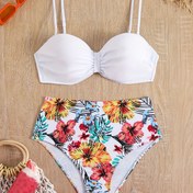 Resim Ekzotik Baskılı Sert Kabuklu Bölünmüş Bikini Takımı 