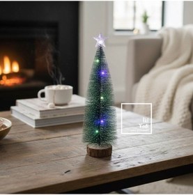 Resim Santa 32 Cm Işıklı Mini Yılbaşı Ağacı, Led Aydınlatmalı Dekoratif Çam Ağacı, Yeni Yıl Hediyesi 