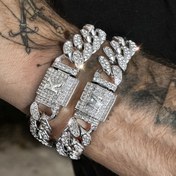 Resim 1pc Moda Gümüş Kaplama Çinko Alaşım Küba Bağlantı Zinciri Bileklik, Rhinestone Mozaik ile Hip Hop Başlangıç Kemer Tasarımı Erkek ve Kadınlar için 