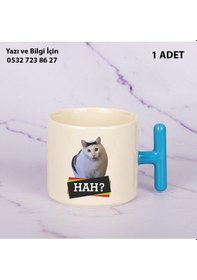 Resim Beyaz Kedi Baskılı Kişiye Özel İsimli Hediyelik T Kupa Bardak-kedi Sevenler İçin Özel Hediye Mavi 