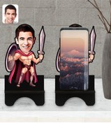 Resim Bk Gift Kişiye Özel Spartalı Karikatürlü Ahşap Biblo Telefon Standı-1 