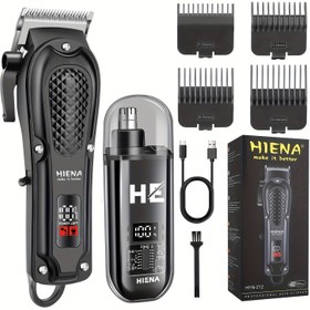 Resim HIENA Profesyonel Erkek Saç Kesme Makinesi, T-Bıçaklı Burun ve Kulak Düzeltici Seti ile Kılavuz Taraklı, USB Şarj Edilebilir, Ev & Kuaför Kullanımı İçin İdeal, Mükemmel Hediye 