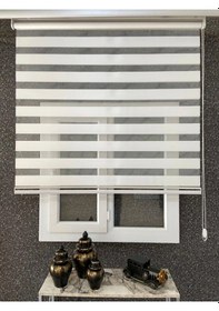 Resim Ithal Bambu Beyaz Zebra Stor Güneşlik Perde Eteği Dilimli Alüminmyumkasa Metalayak Gümüş 