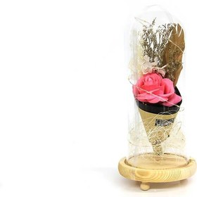 Resim Fanus Gül 28\u002F12cm Cam Fanus Led Işıklı Hediyelik 